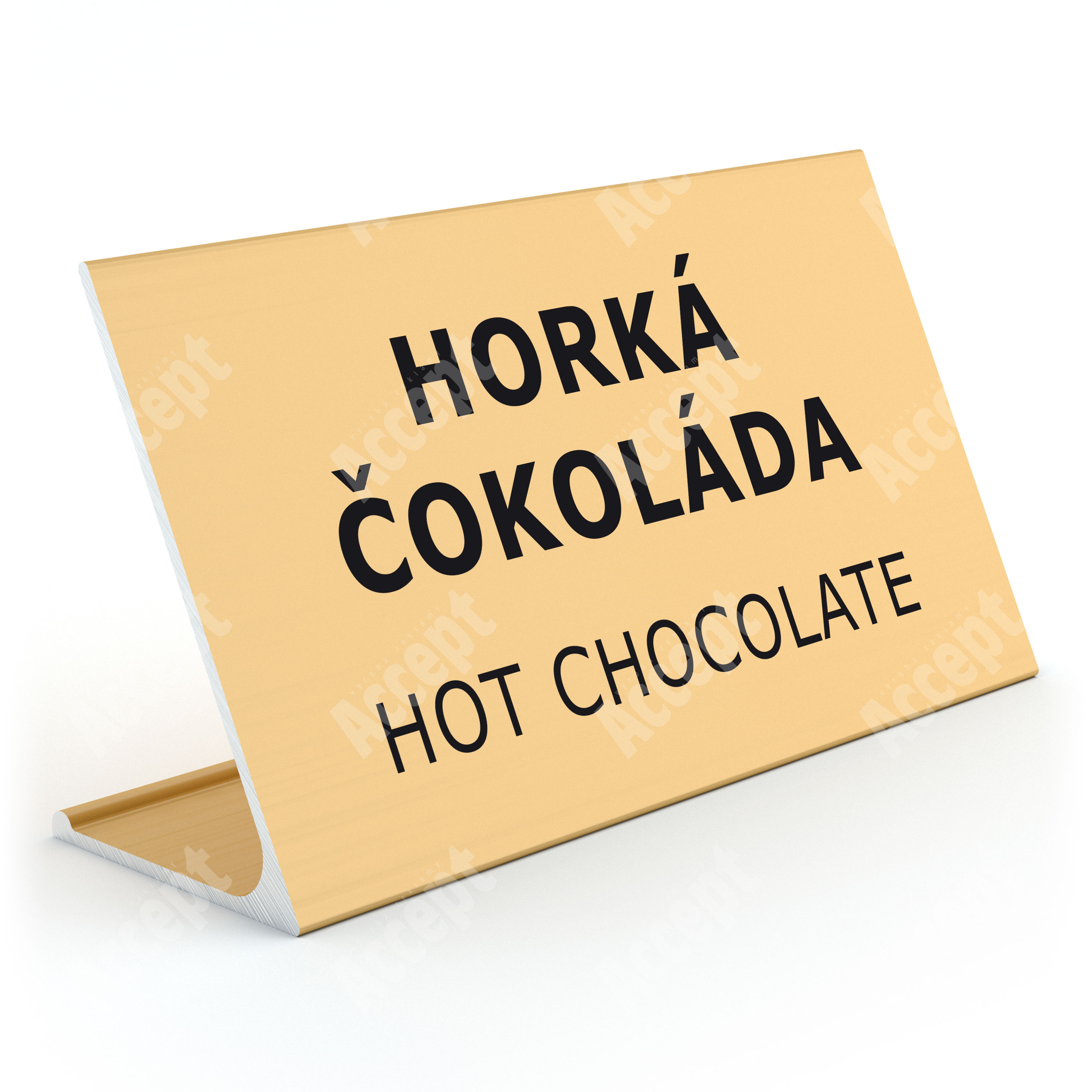 ACCEPT Stolní informační stojánek D-62 - HORKÁ ČOKOLÁDA, HOT CHOCOLATE - zlatá