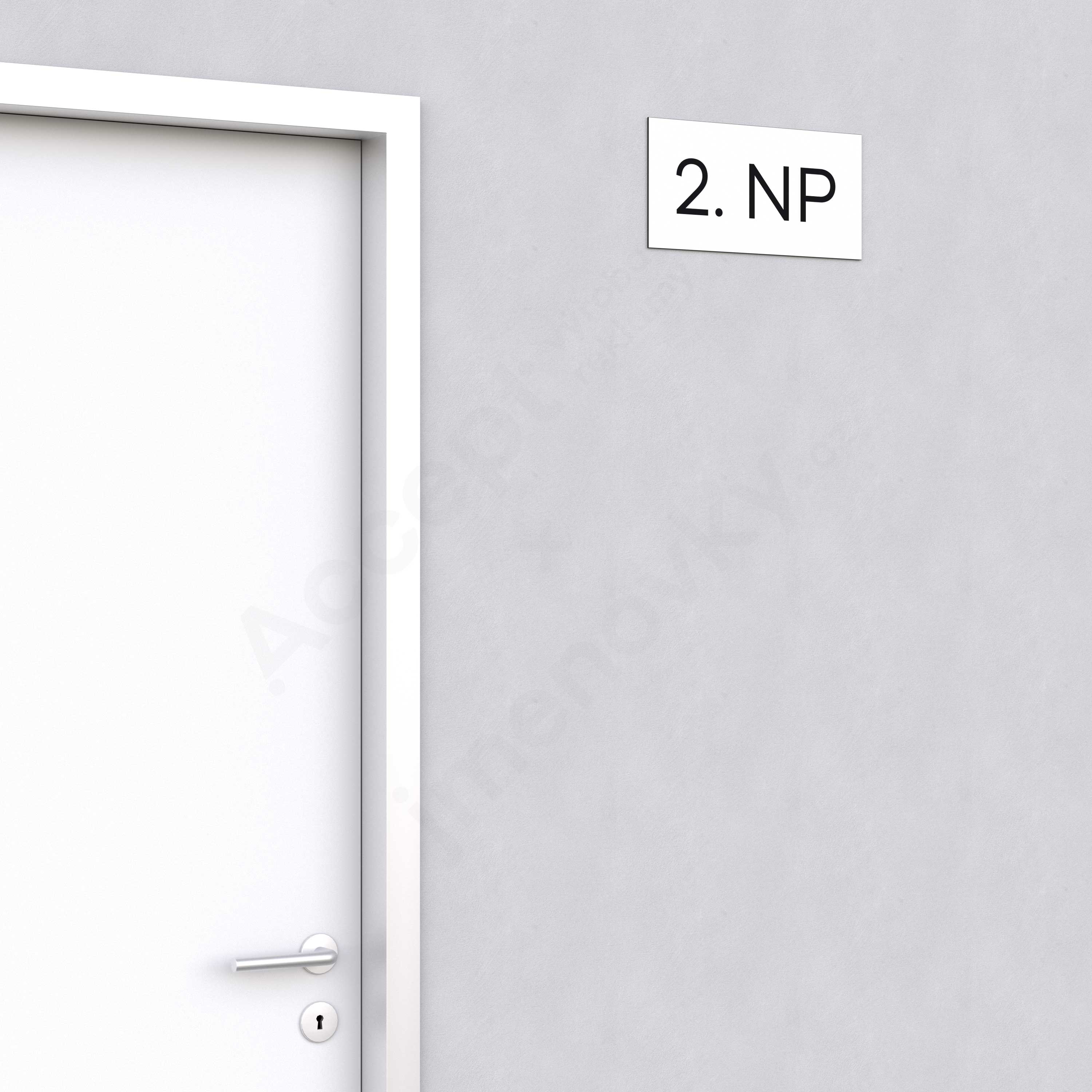 Označení podlaží "2. NP" - bílá tabulka - černý popis - náhled