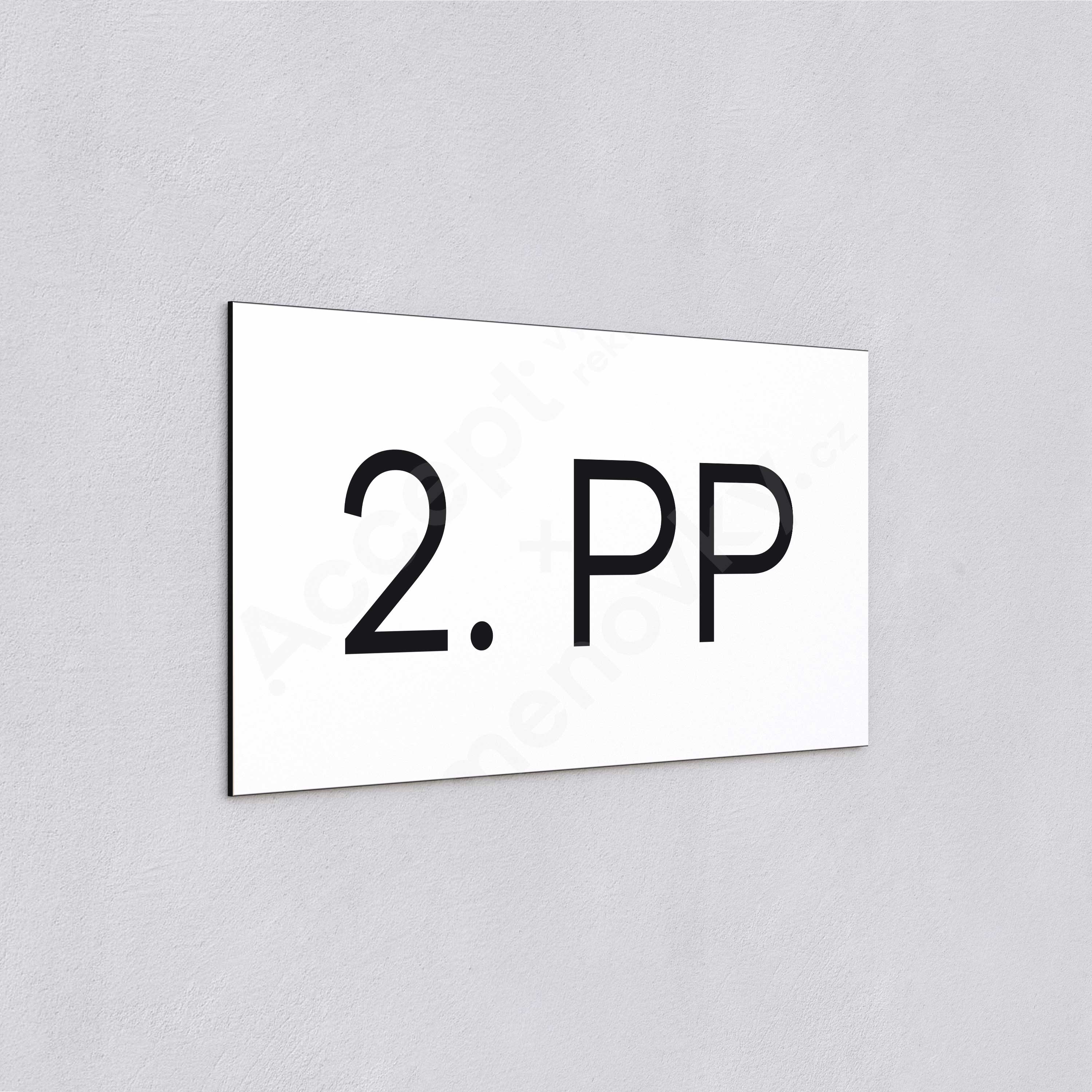 Označení podlaží "2. PP" - bílá tabulka - černý popis