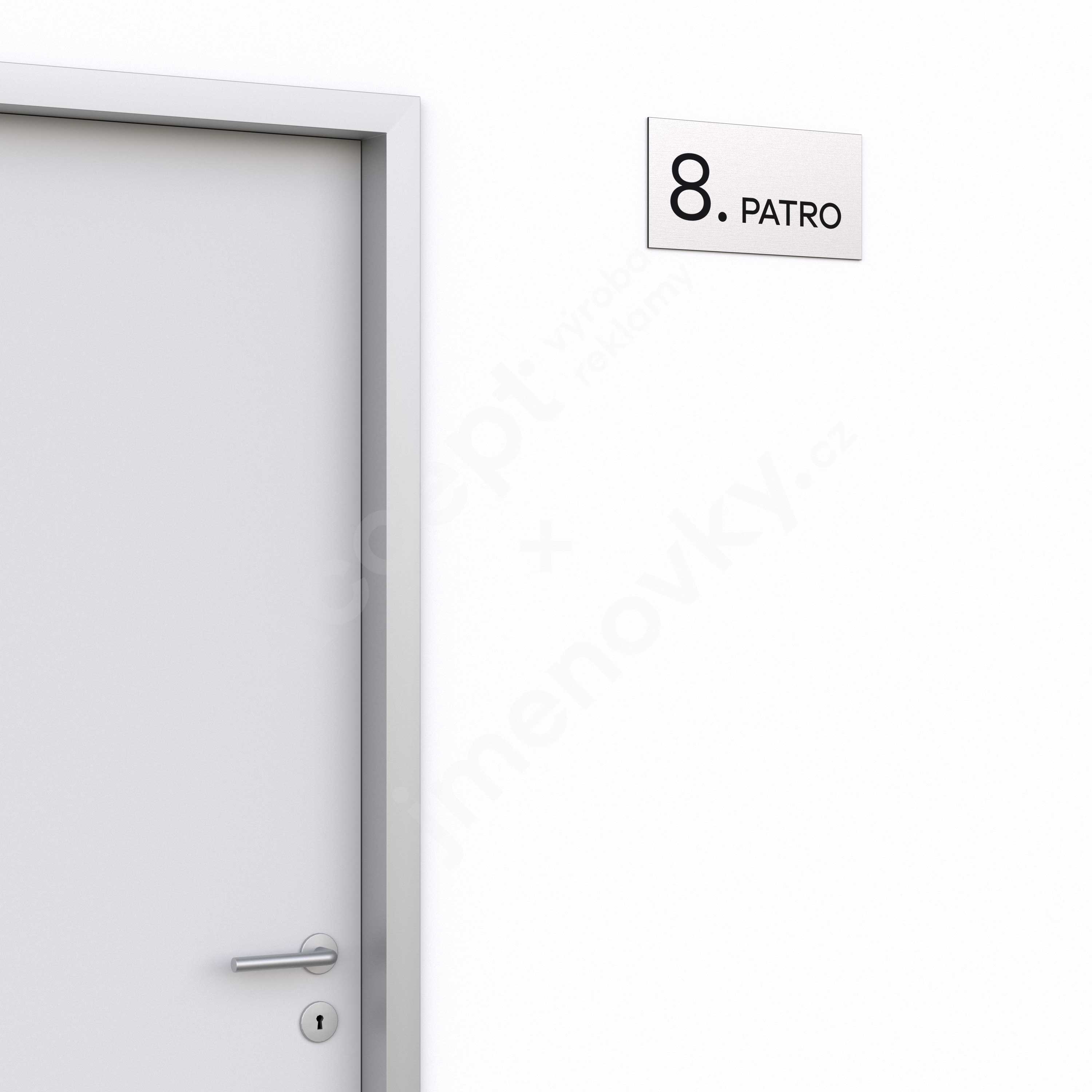 Označení podlaží "8. PATRO" - stříbrná tabulka - černý popis - náhled