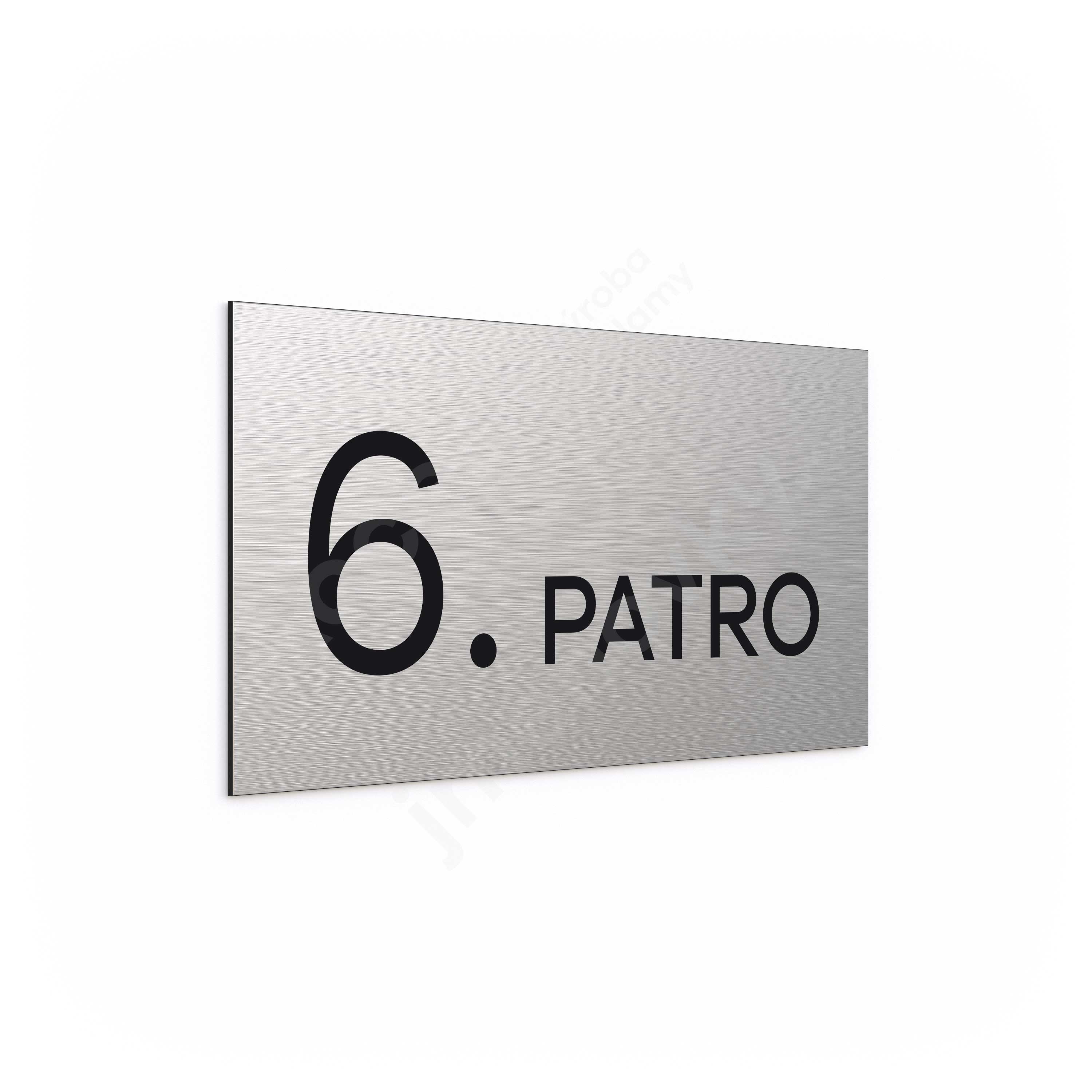 Označení podlaží "6. PATRO" - stříbrná tabulka - černý popis