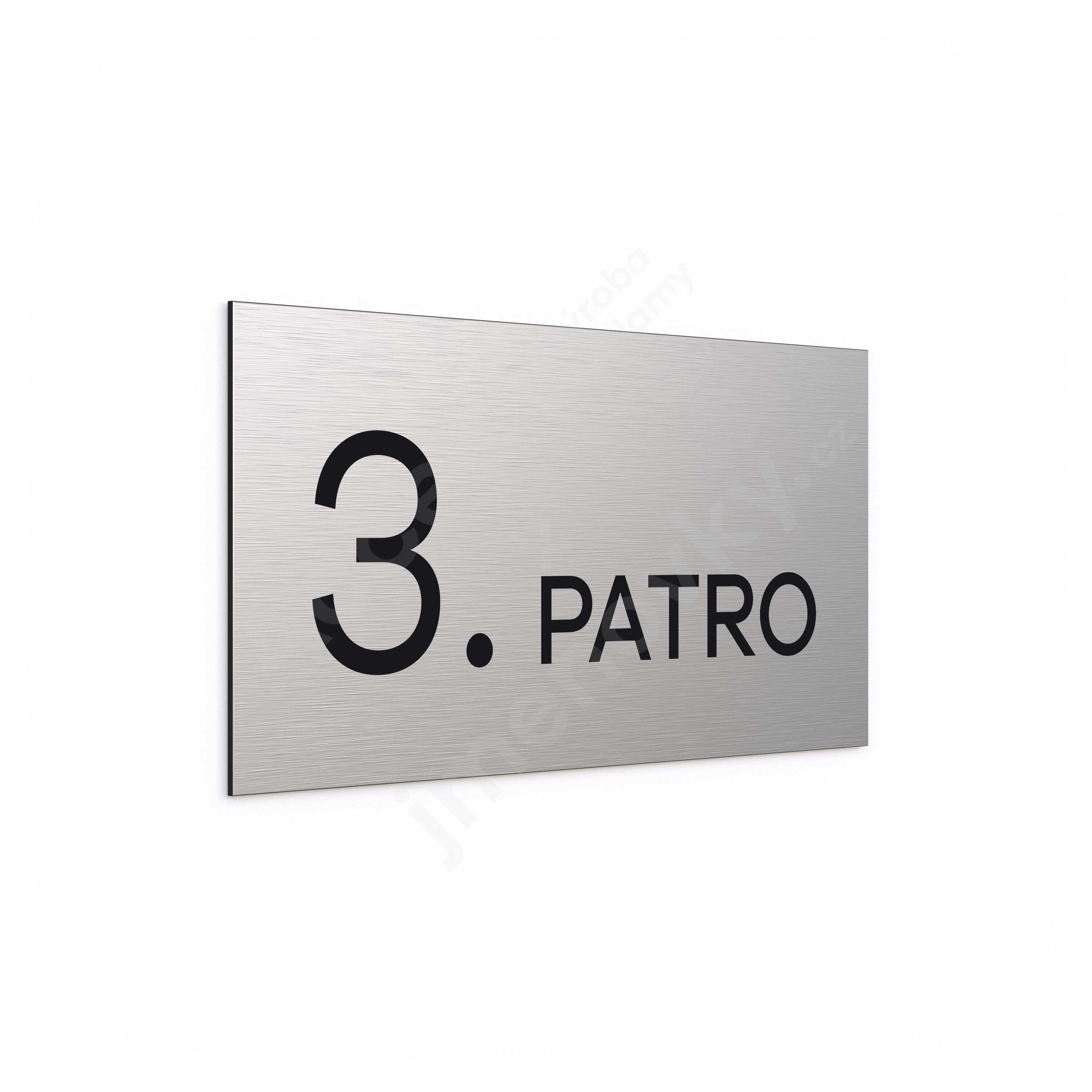 Označení podlaží "3. PATRO" - stříbrná tabulka - černý popis