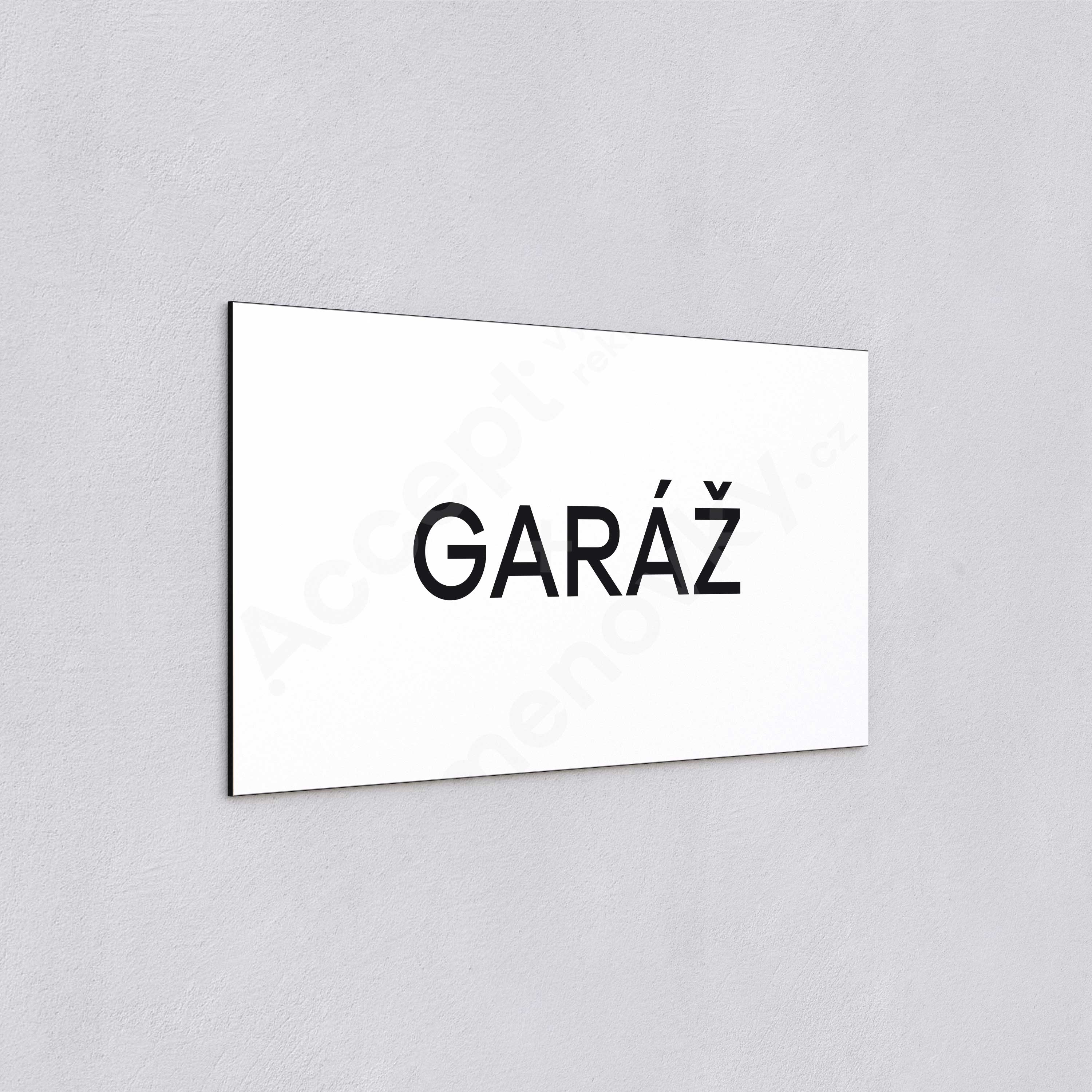 Označení podlaží "GARÁŽ" - bílá tabulka - černý popis