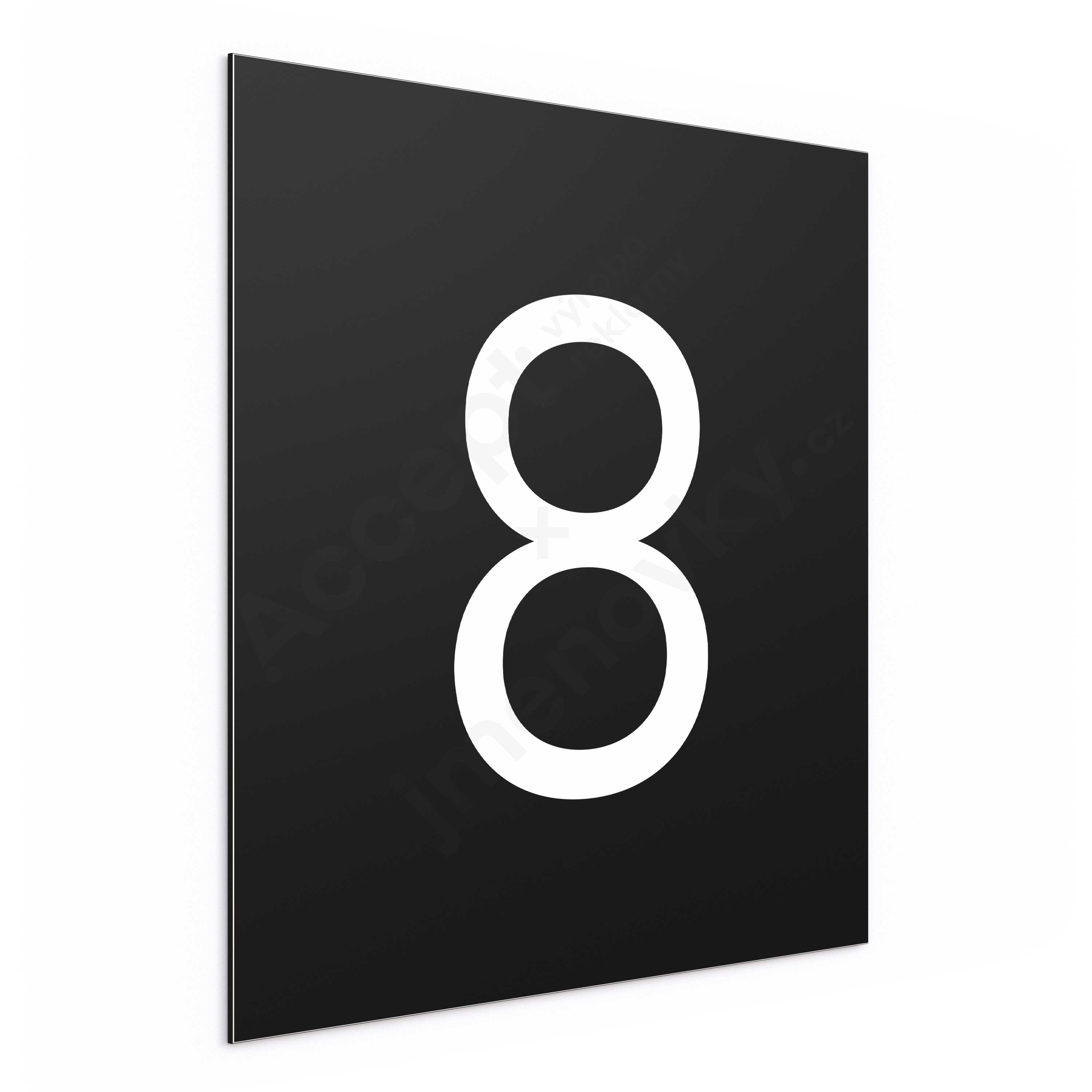 Označení podlaží - číslo "8" - černá tabulka - bílý popis