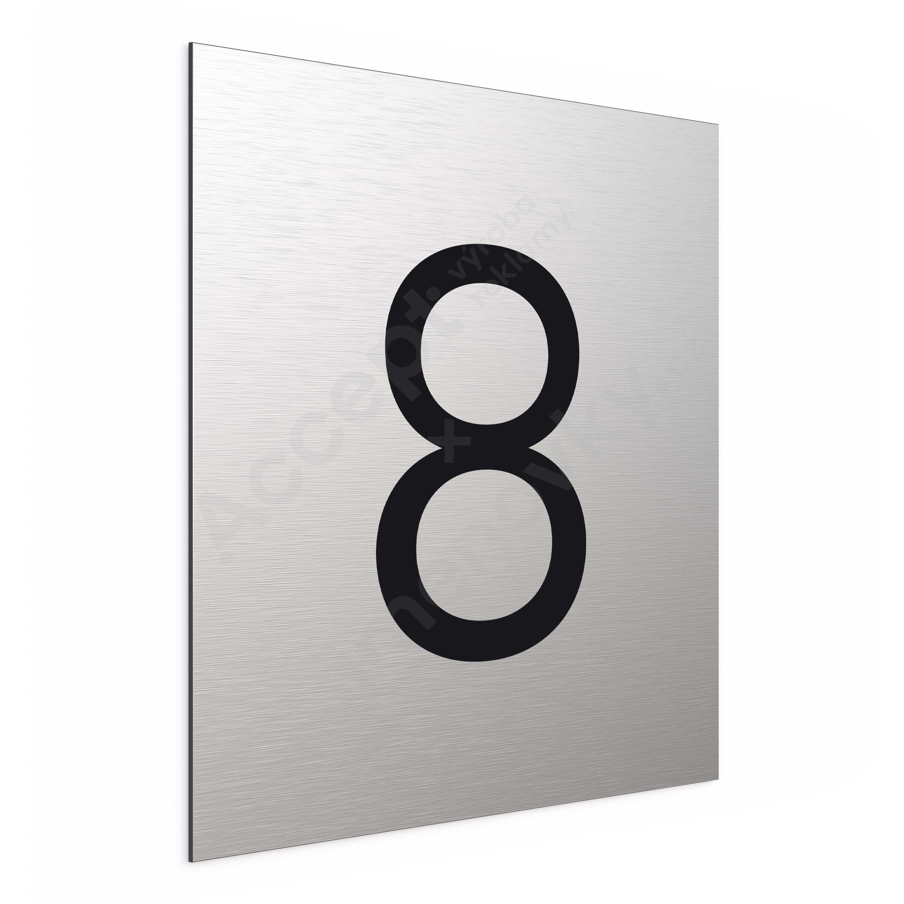 Označení podlaží - číslo "8" - stříbrná tabulka - černý popis