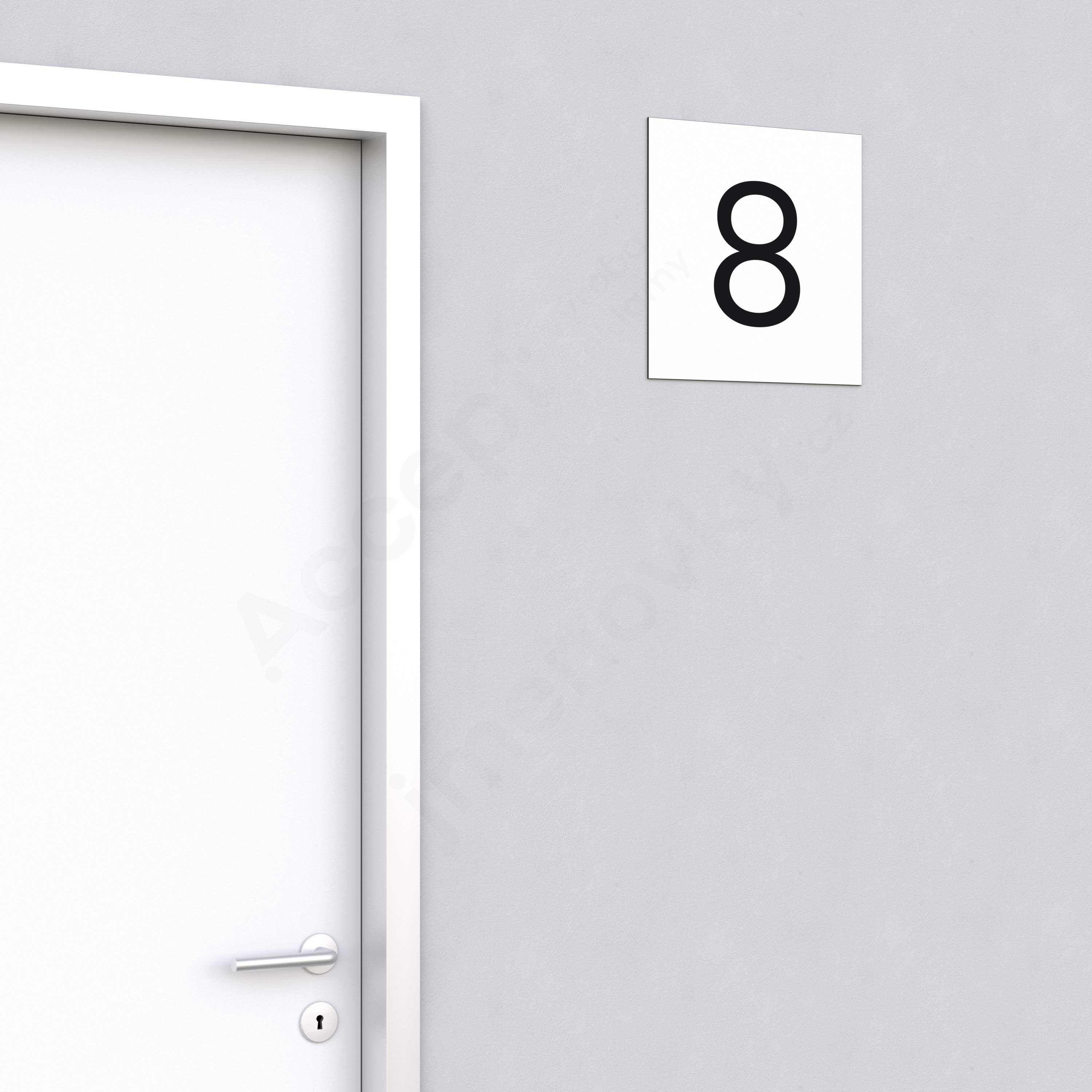 Označení podlaží - číslo "8" - bílá tabulka - černý popis - náhled