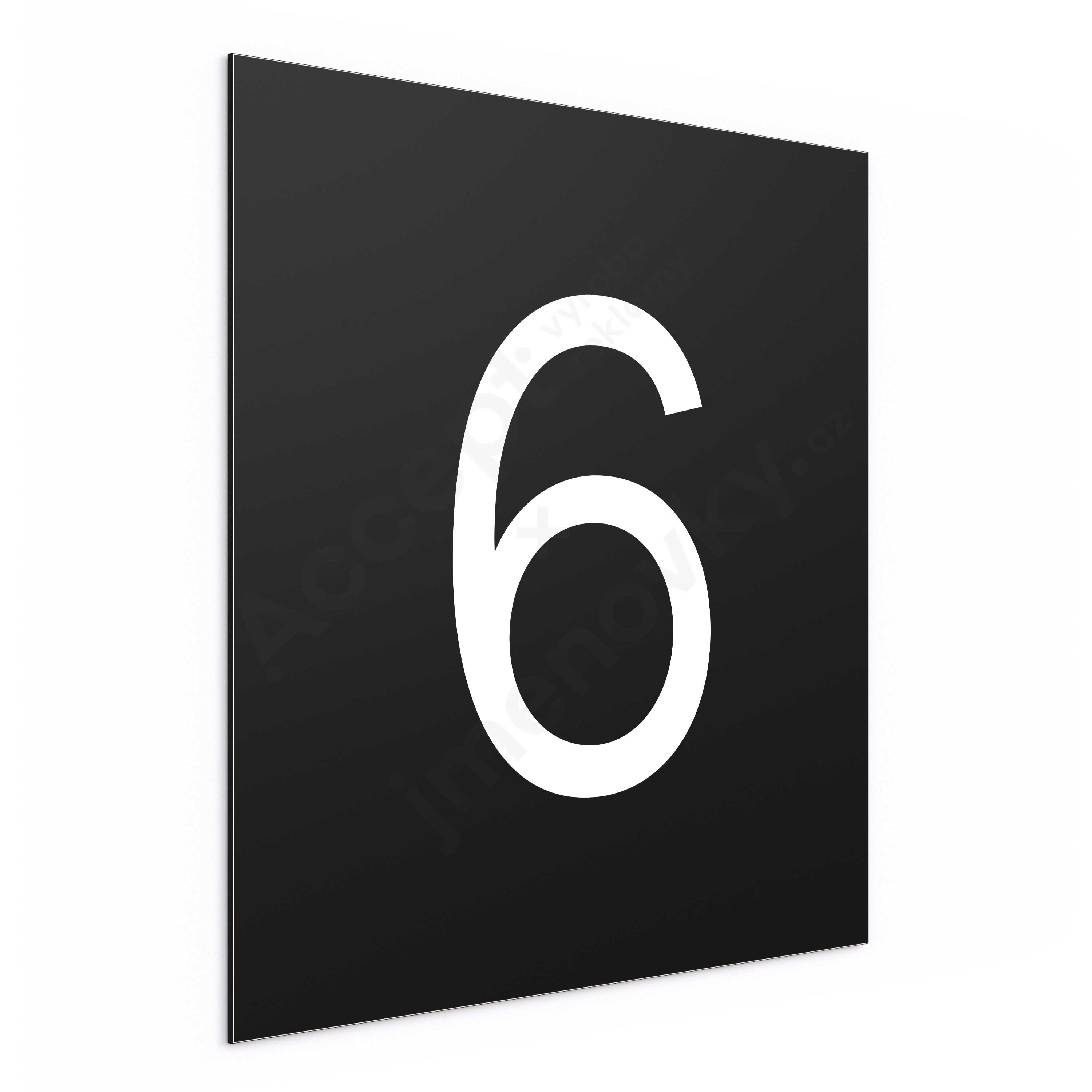 Označení podlaží - číslo "6" - černá tabulka - bílý popis