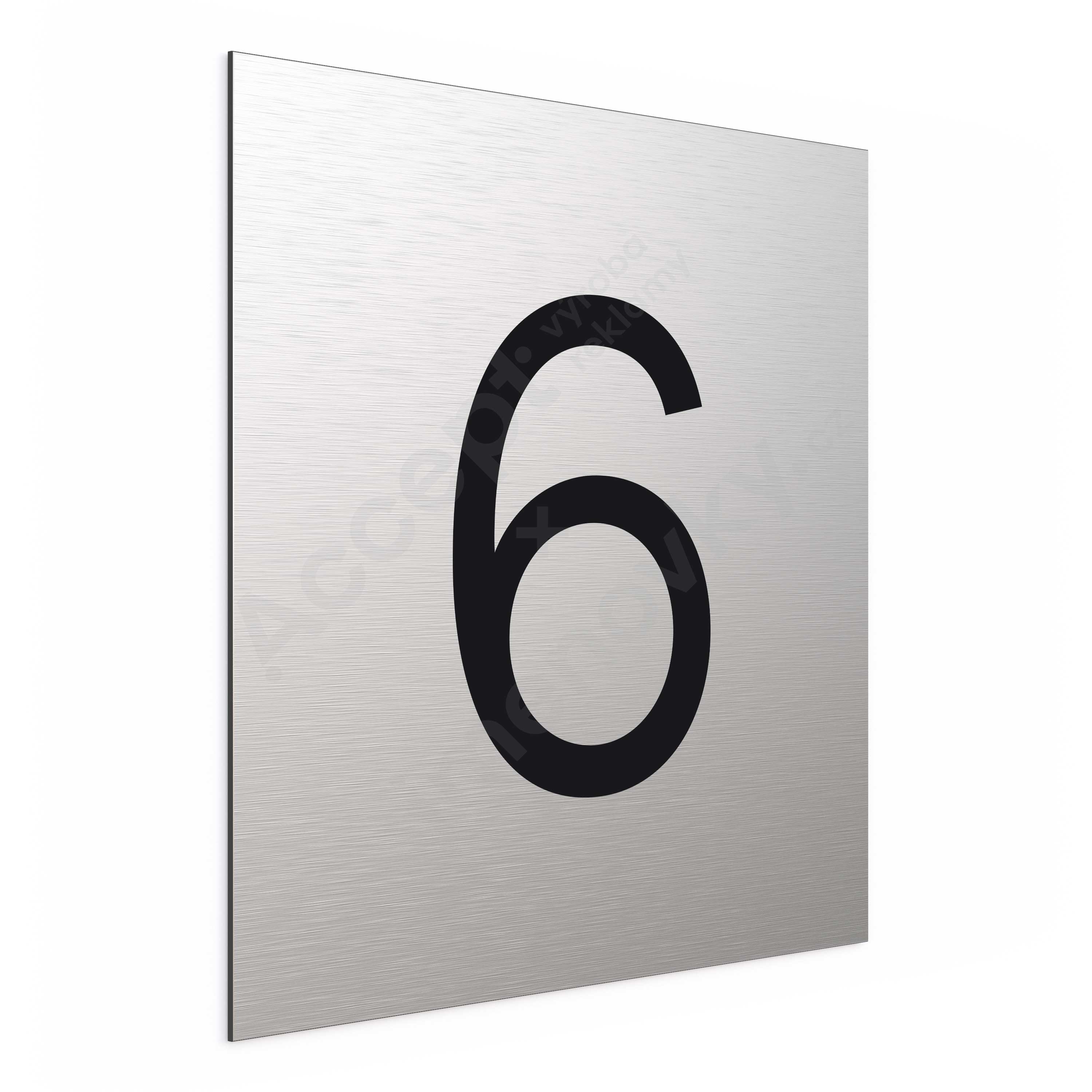 Označení podlaží - číslo "6" - stříbrná tabulka - černý popis