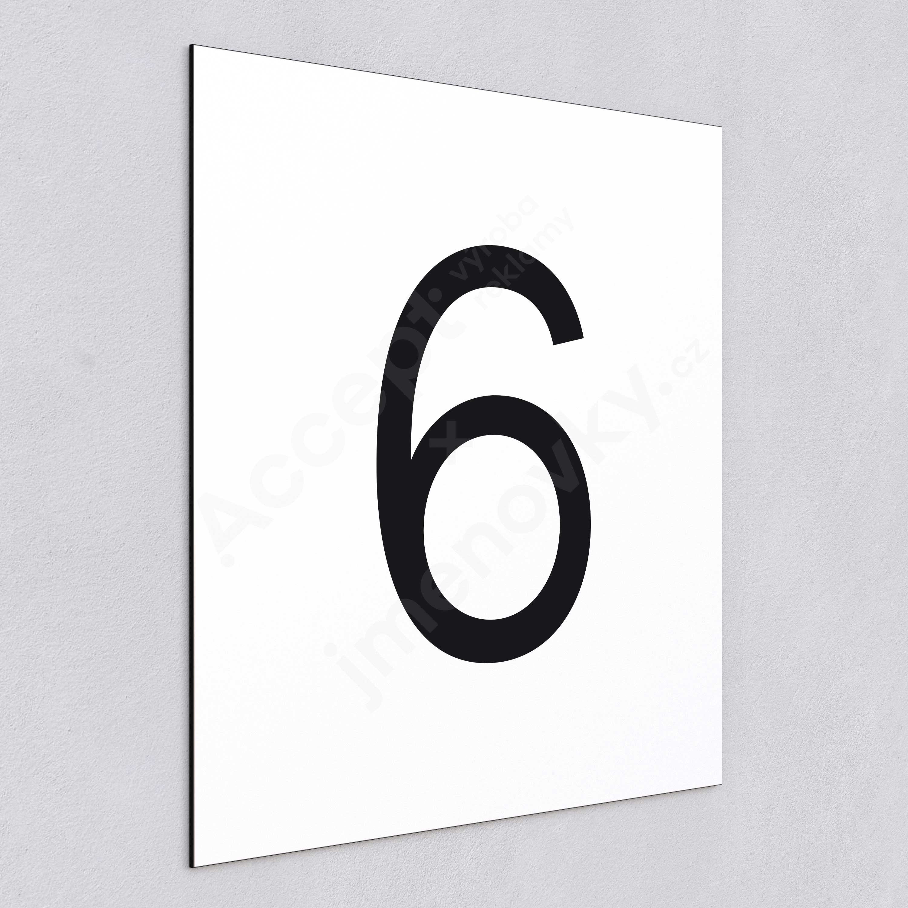 Označení podlaží - číslo "6" - bílá tabulka - černý popis