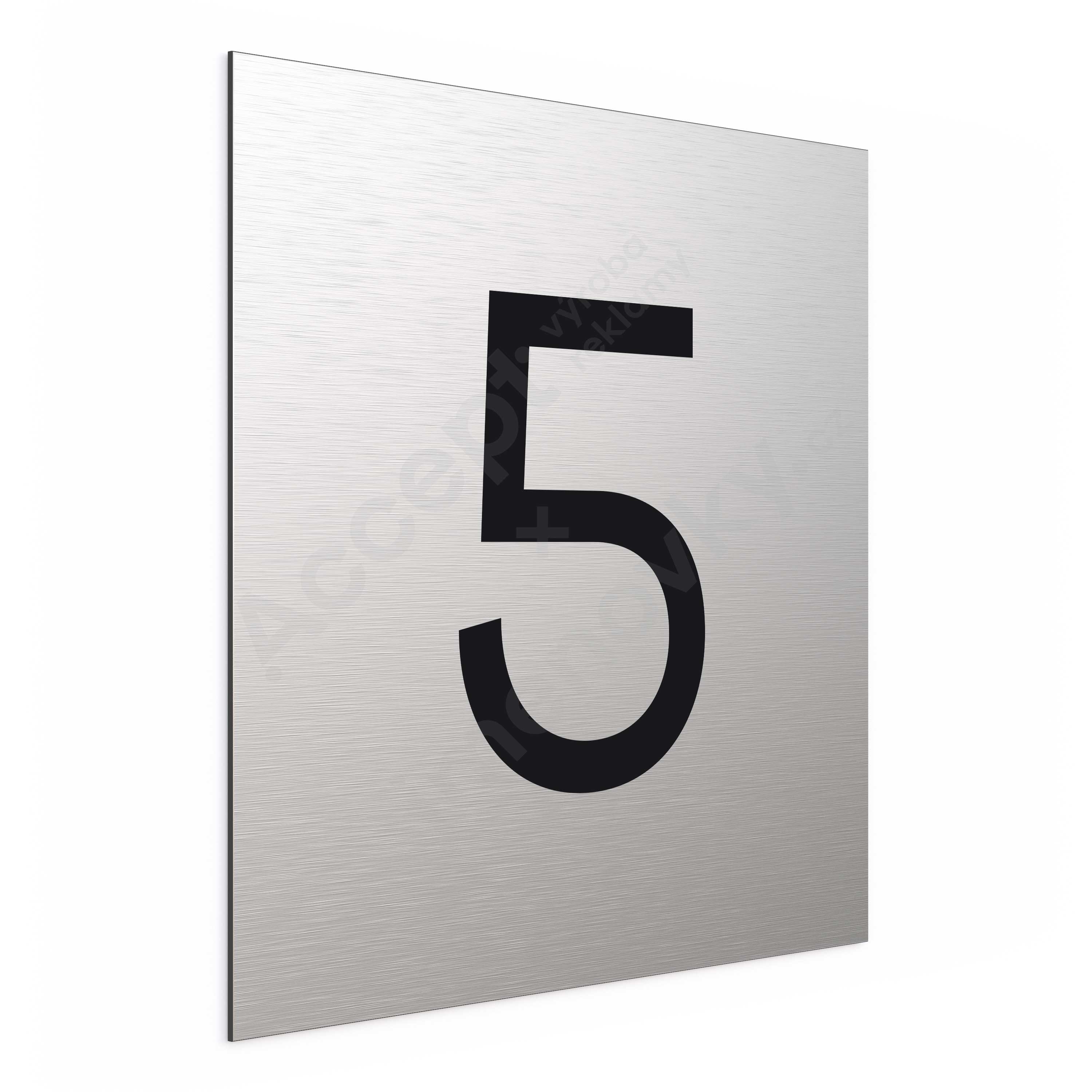 Označení podlaží - číslo "5" - stříbrná tabulka - černý popis