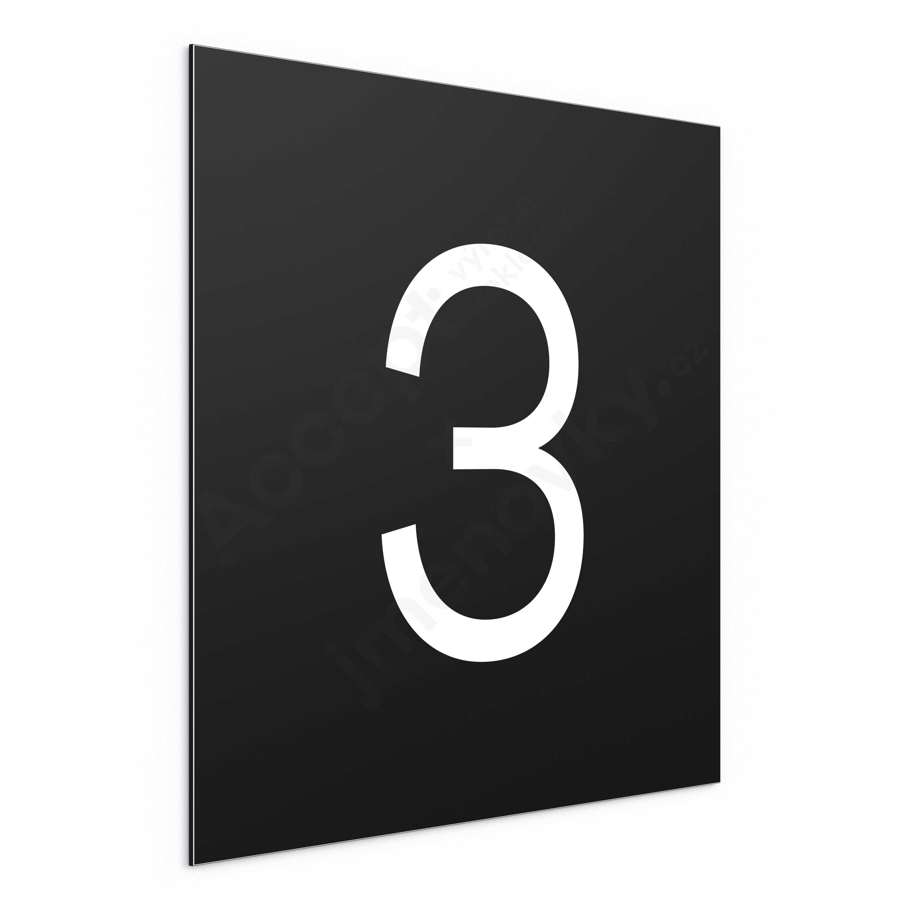 Označení podlaží - číslo "3" - černá tabulka - bílý popis