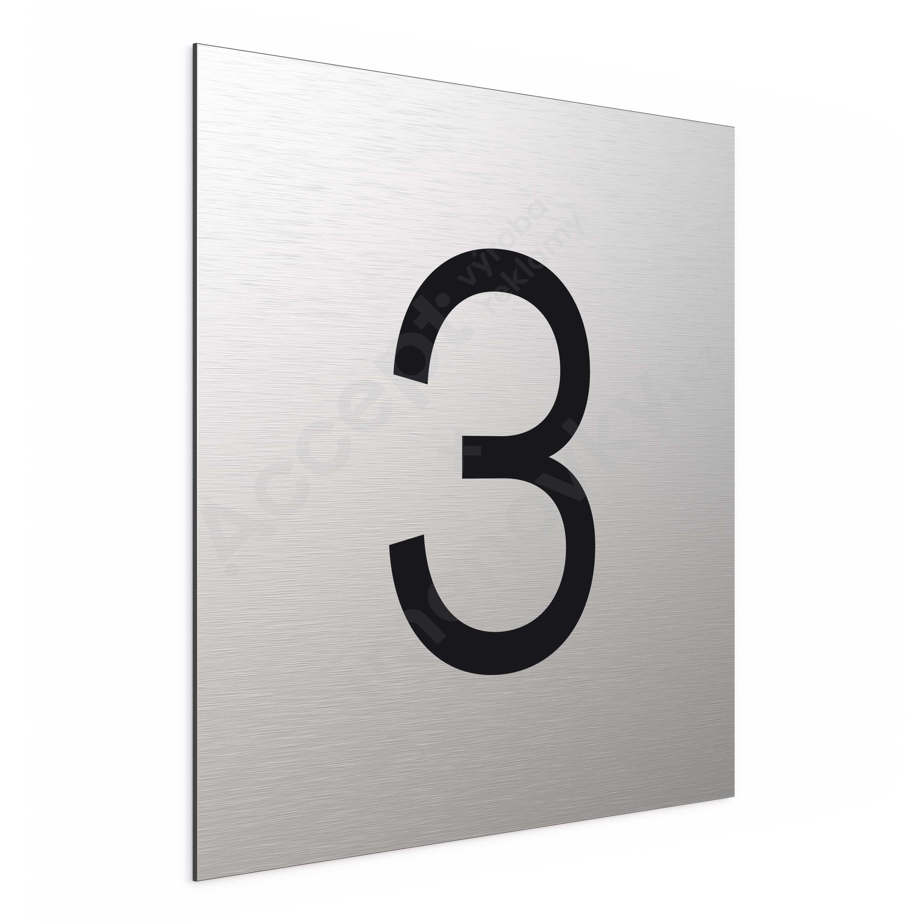 Označení podlaží - číslo "3" - stříbrná tabulka - černý popis