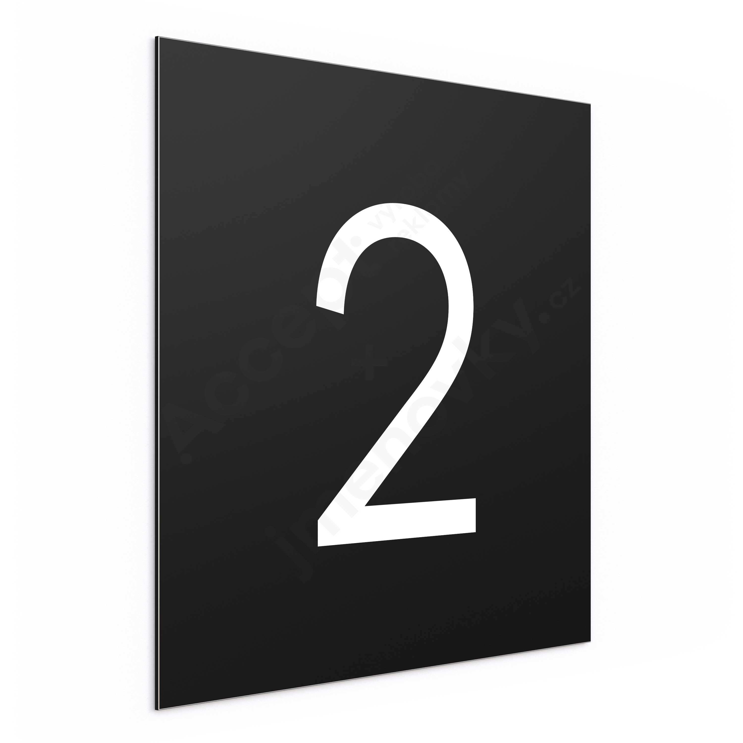 Označení podlaží - číslo "2" - černá tabulka - bílý popis