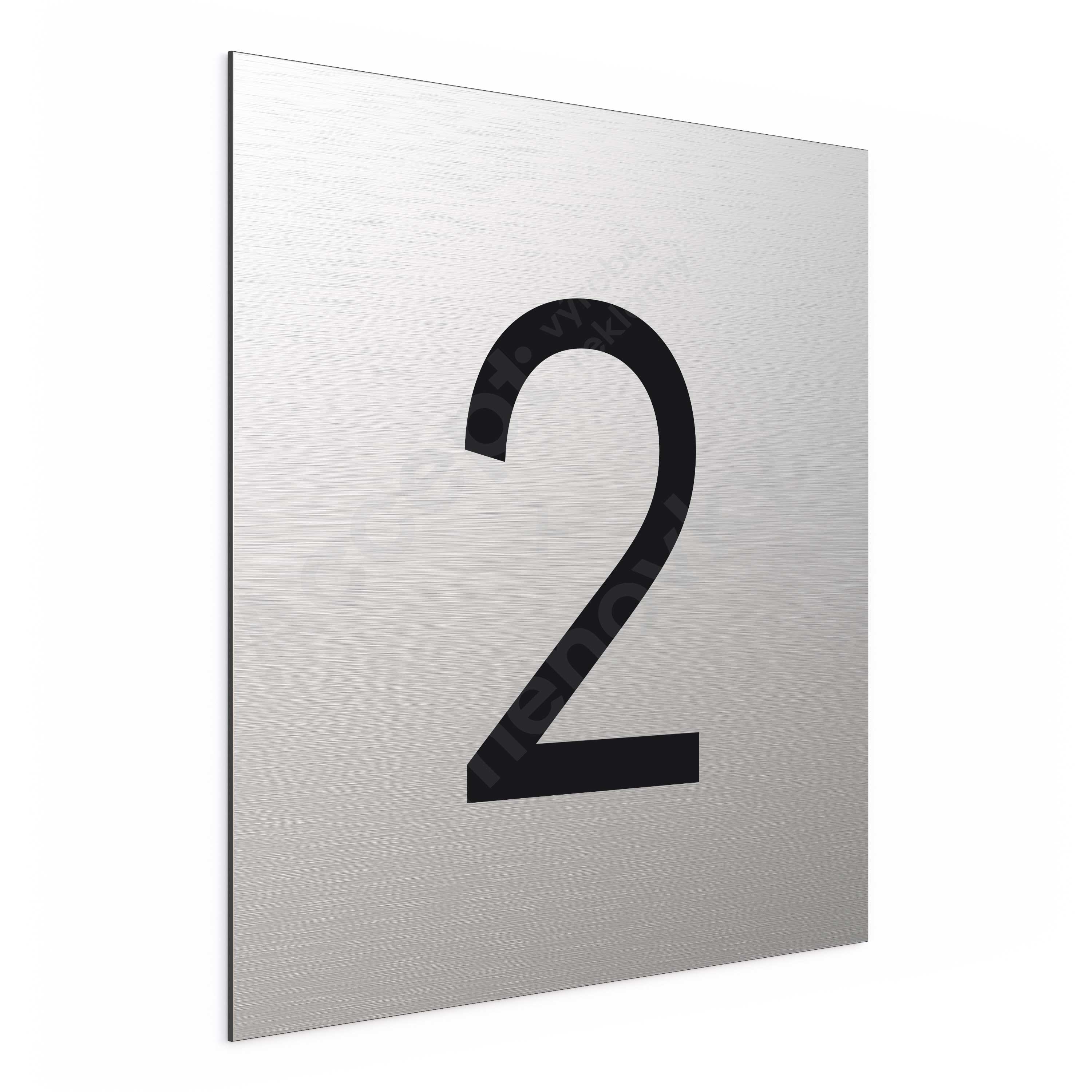 Označení podlaží - číslo "2" - stříbrná tabulka - černý popis