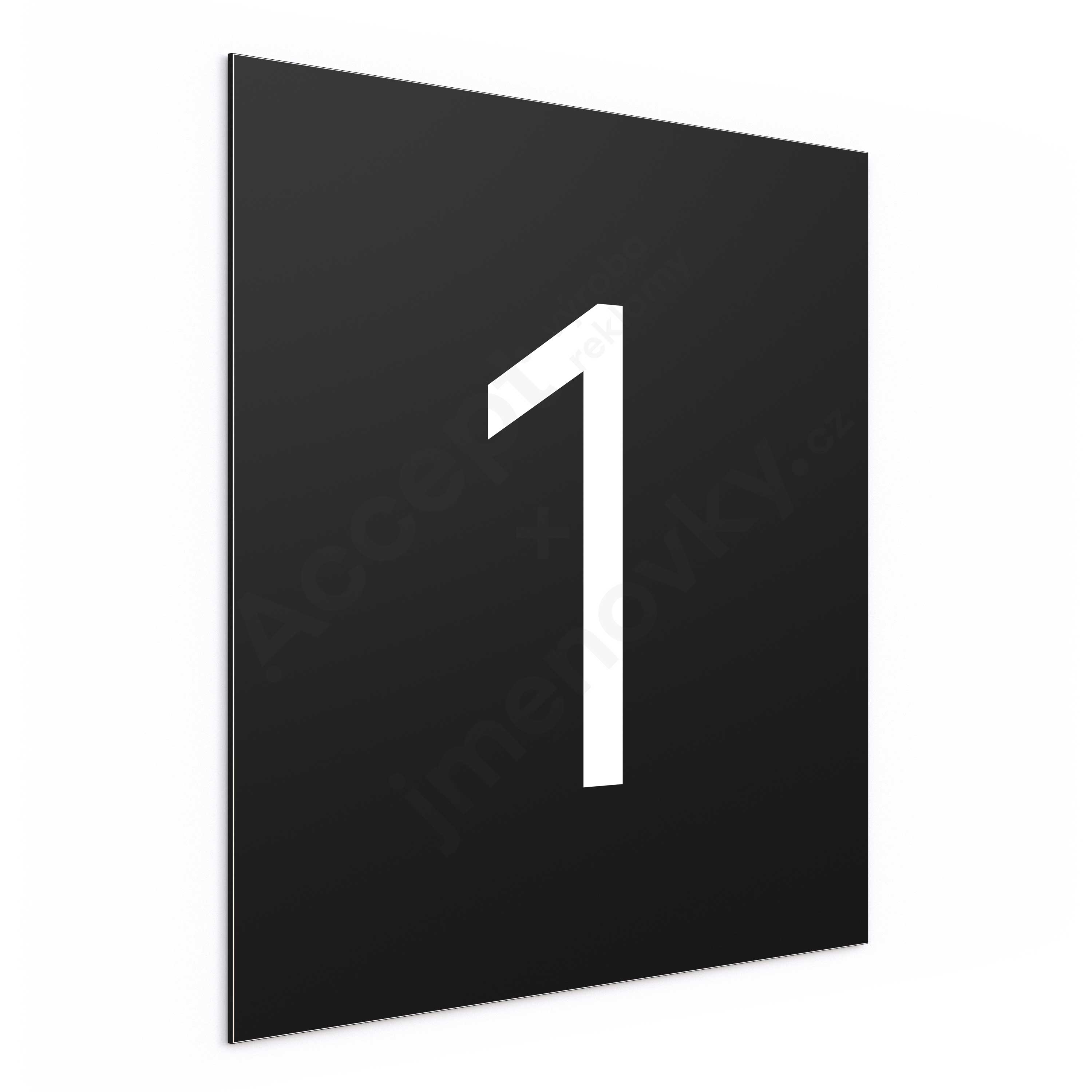 Označení podlaží - číslo "1" - černá tabulka - bílý popis