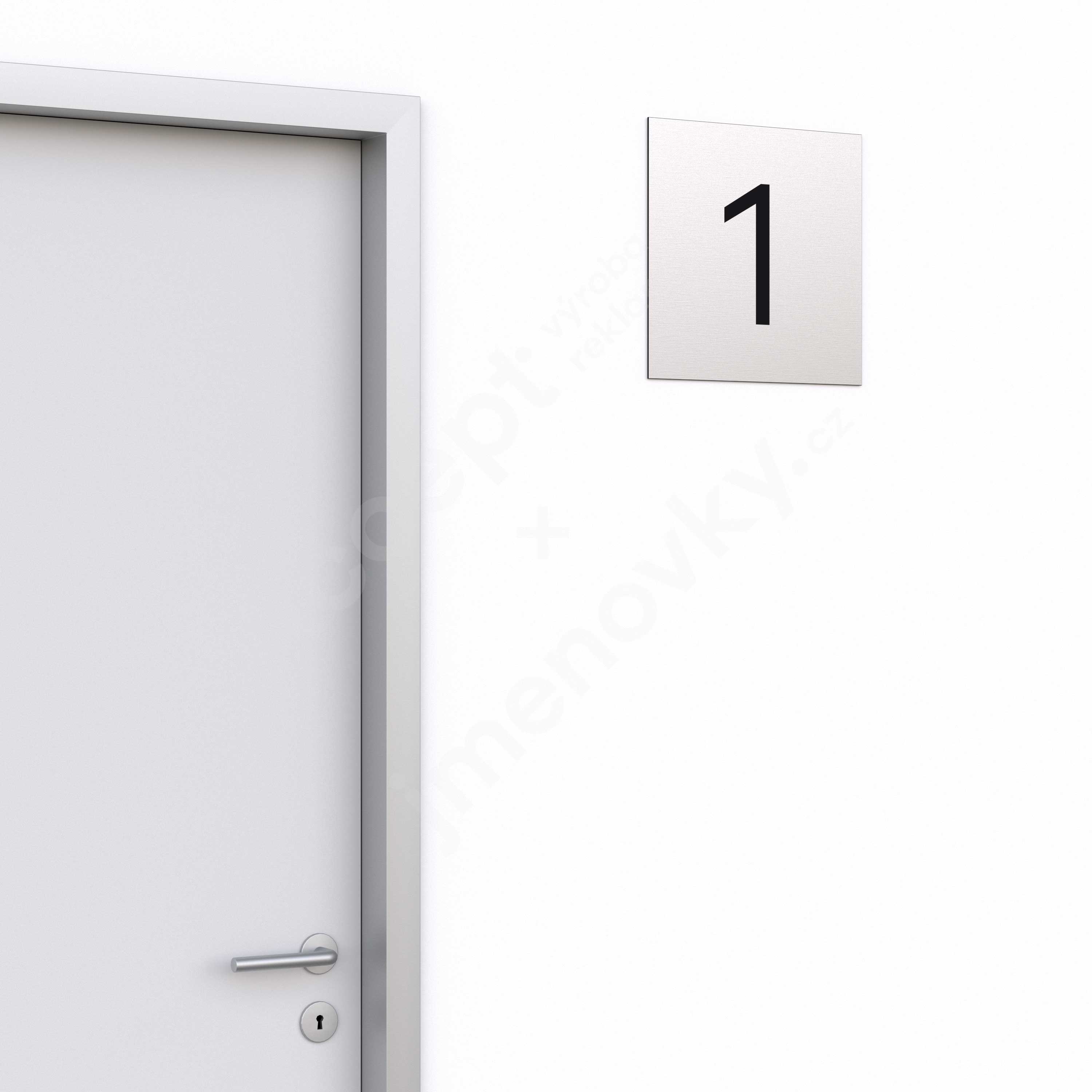Označení podlaží - číslo "1" - stříbrná tabulka - černý popis - náhled