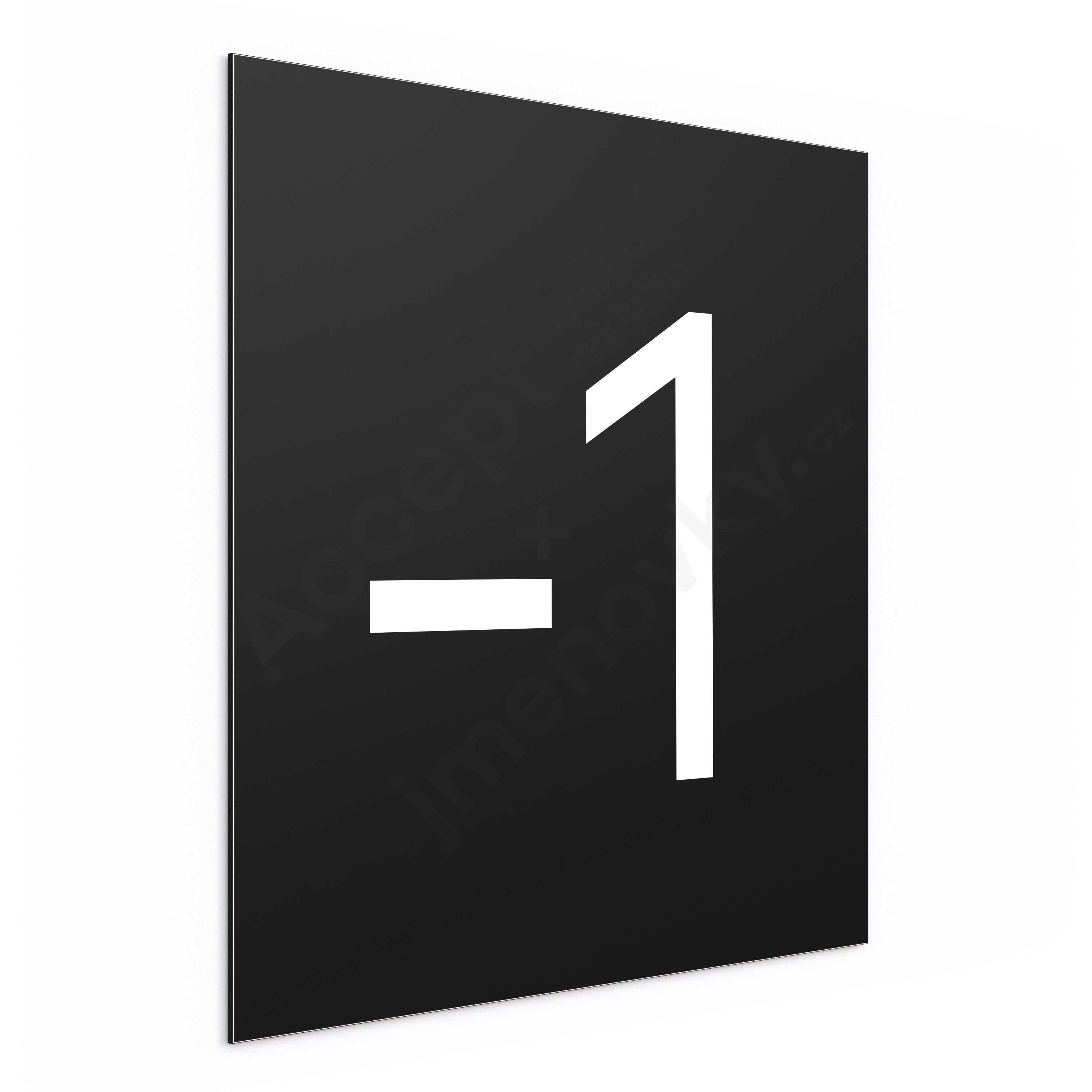 Označení podlaží - číslo "-1" - černá tabulka - bílý popis