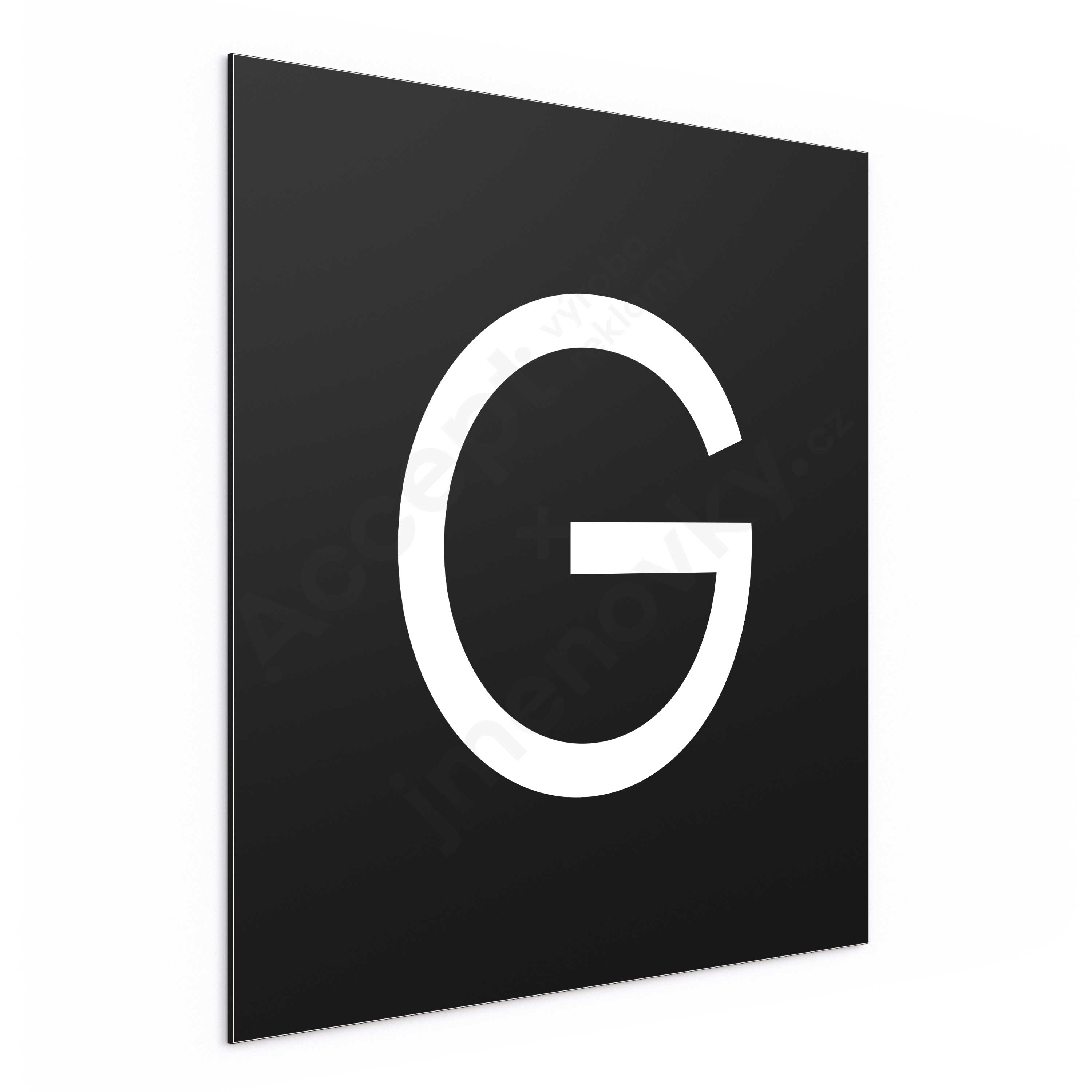 Označení podlaží - písmeno "G" - černá tabulka - bílý popis