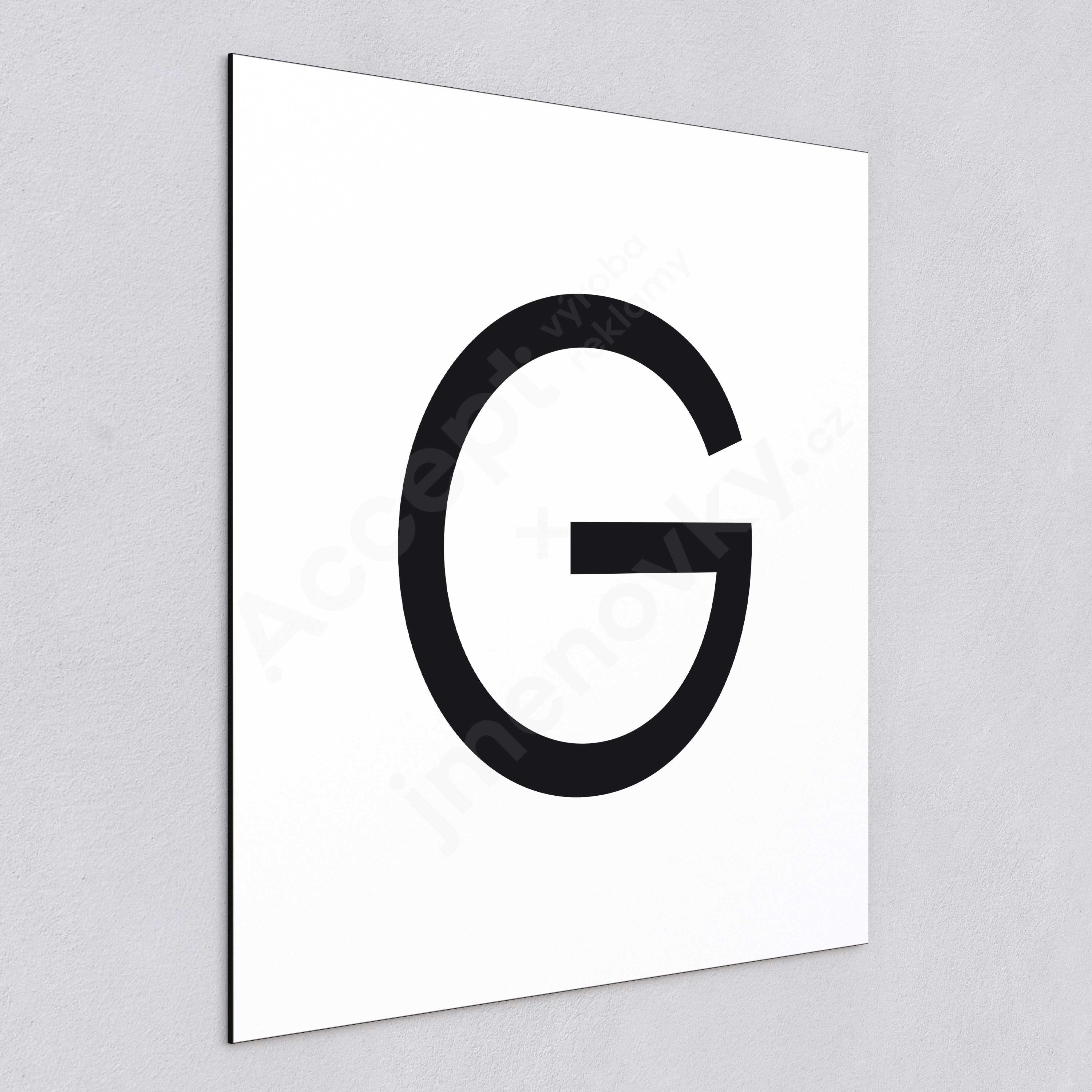 Označení podlaží - písmeno "G" - bílá tabulka - černý popis