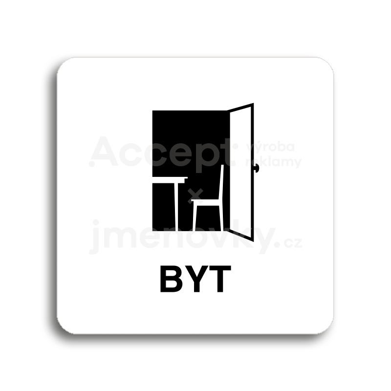 Piktogram "byt" - bílá tabulka - černý tisk bez rámečku