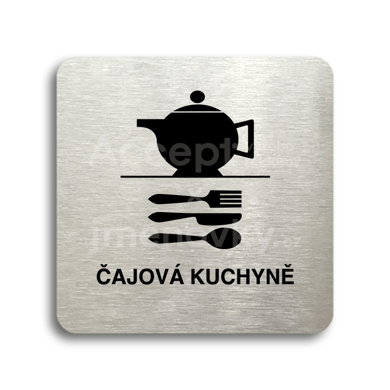 Piktogram "čajová kuchyně" - stříbrná tabulka - černý tisk bez rámečku