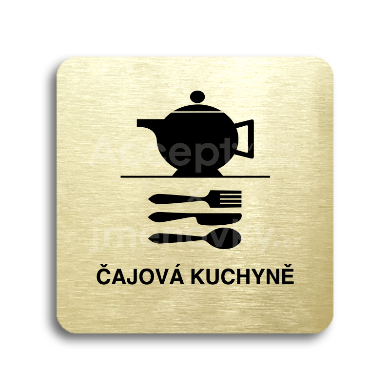 Piktogram "čajová kuchyně" - zlatá tabulka - černý tisk bez rámečku