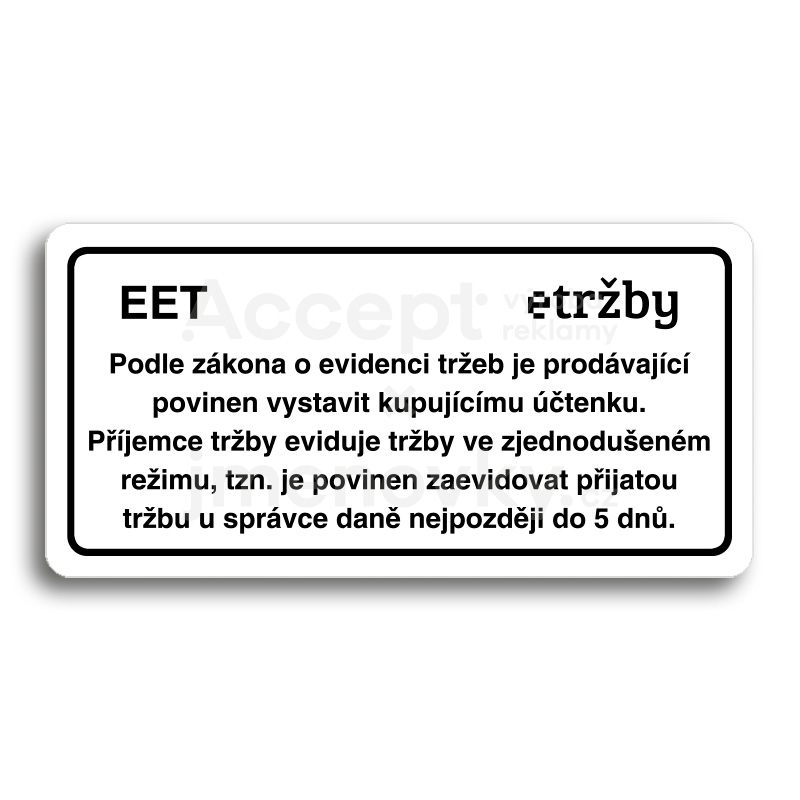 Piktogram "EET - zjednodušený režim" - bílá tabulka - černý tisk