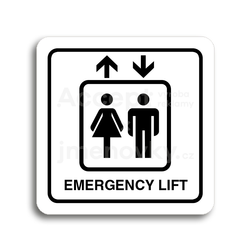 ACCEPT Piktogram emergency lift - bílá tabulka - černý tisk