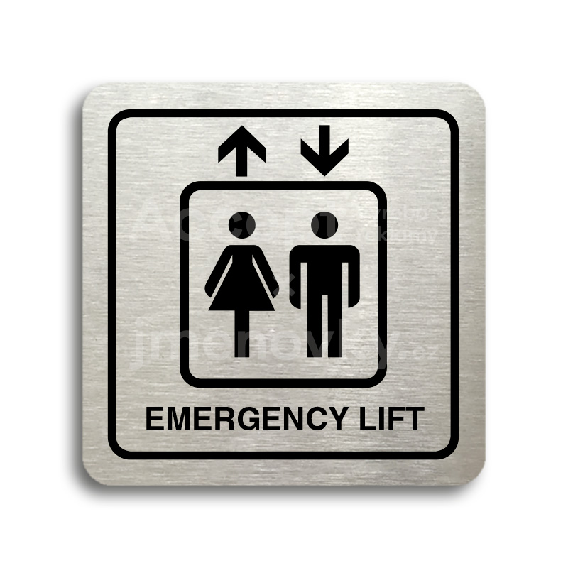 Piktogram "emergency lift" - stříbrná tabulka - černý tisk