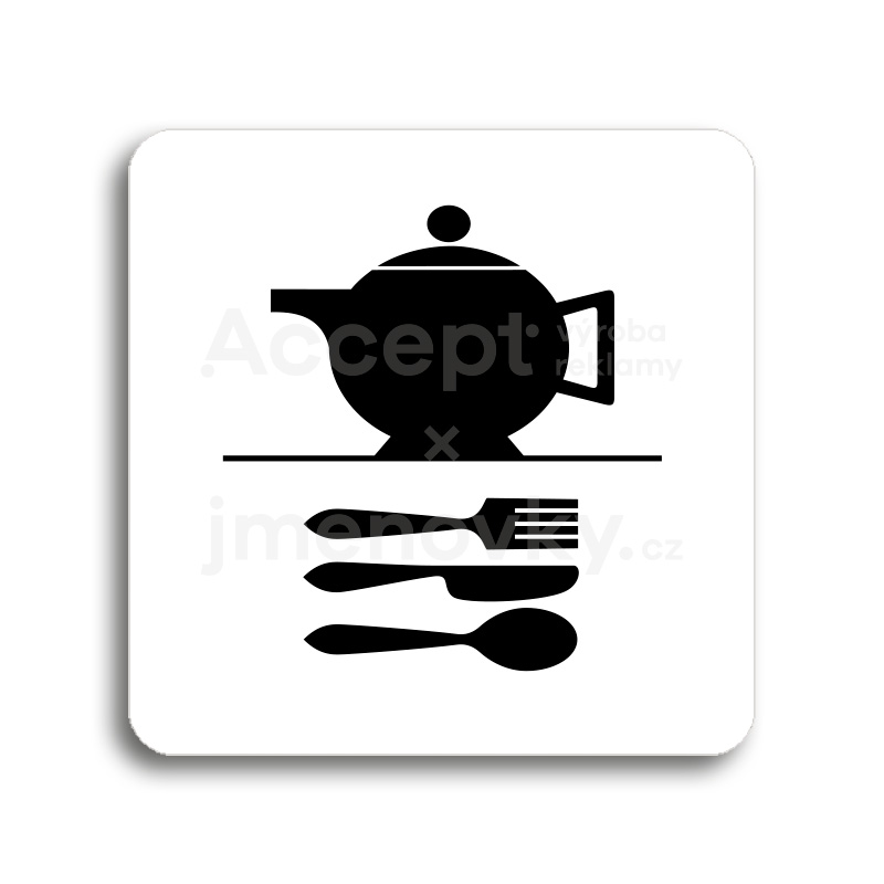Piktogram "kuchyňka" - bílá tabulka - černý tisk bez rámečku