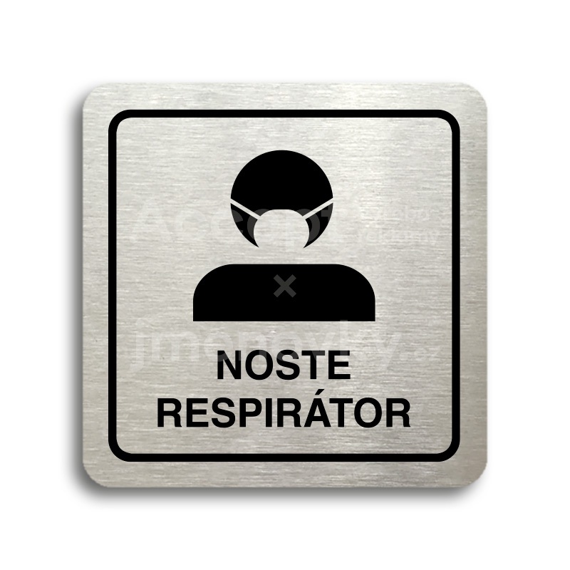 Piktogram "noste respirátor III" - stříbrná tabulka - černý tisk