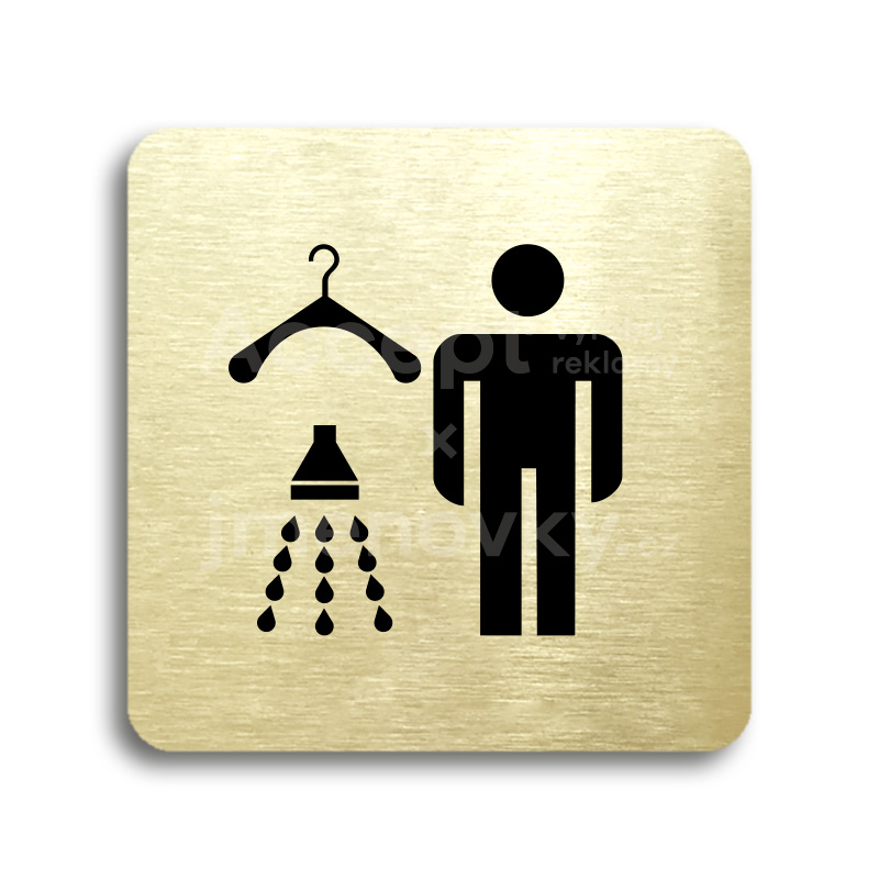 Piktogram "šatna se sprchou muži" - zlatá tabulka - černý tisk bez rámečku
