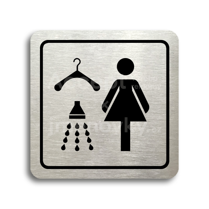 Piktogram "šatna se sprchou ženy" - stříbrná tabulka - černý tisk