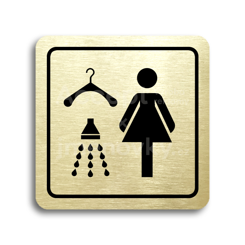 Piktogram "šatna se sprchou ženy" - zlatá tabulka - černý tisk