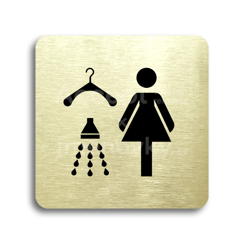 Piktogram "šatna se sprchou ženy" - zlatá tabulka - černý tisk bez rámečku