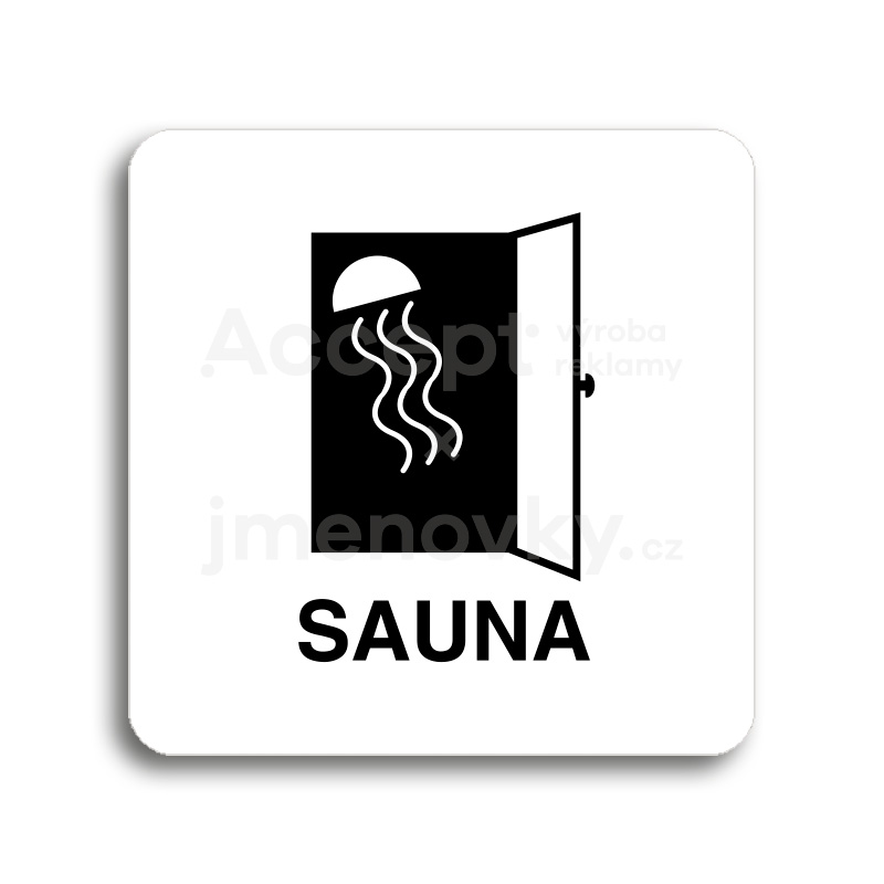 Piktogram "sauna II" - bílá tabulka - černý tisk bez rámečku