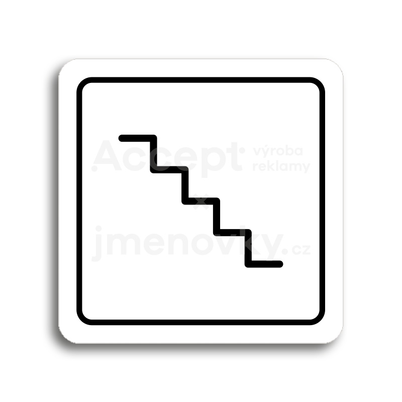 Piktogram "schodiště" - bílá tabulka - černý tisk