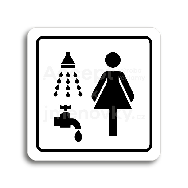 Piktogram "umývárna se sprchou ženy" - bílá tabulka - černý tisk