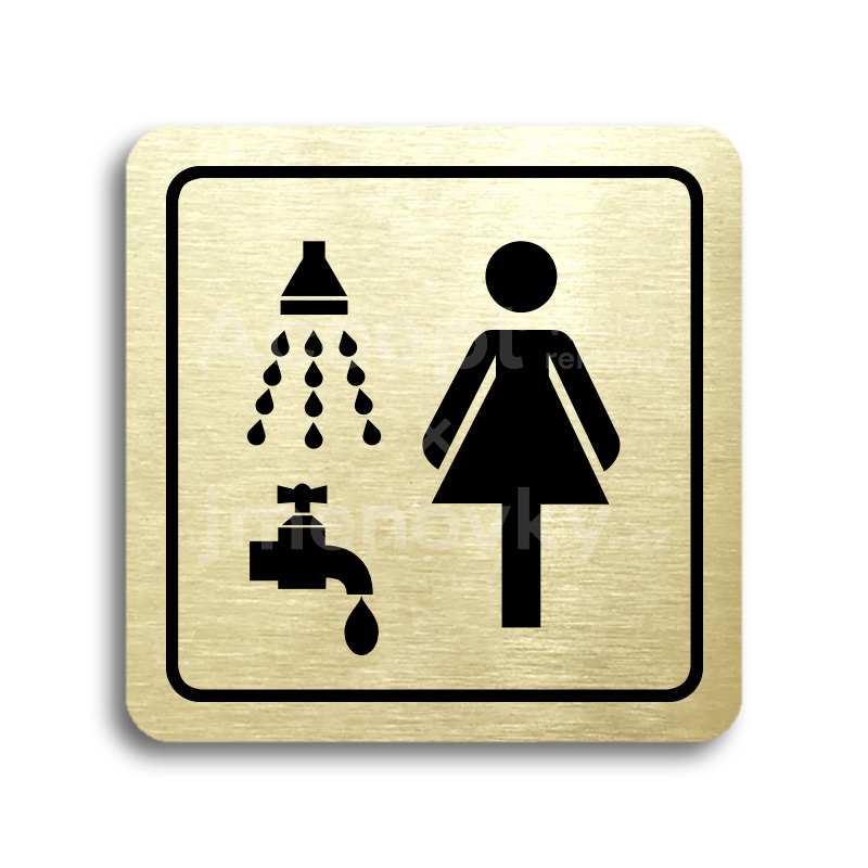 Piktogram "umývárna se sprchou ženy - zlatá tabulka - černý tisk
