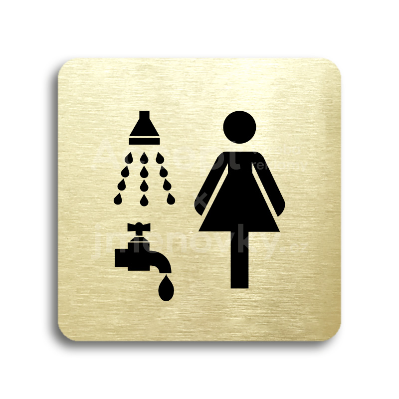Piktogram "sprcha, umývárna ženy" - zlatá tabulka - černý tisk bez rámečku