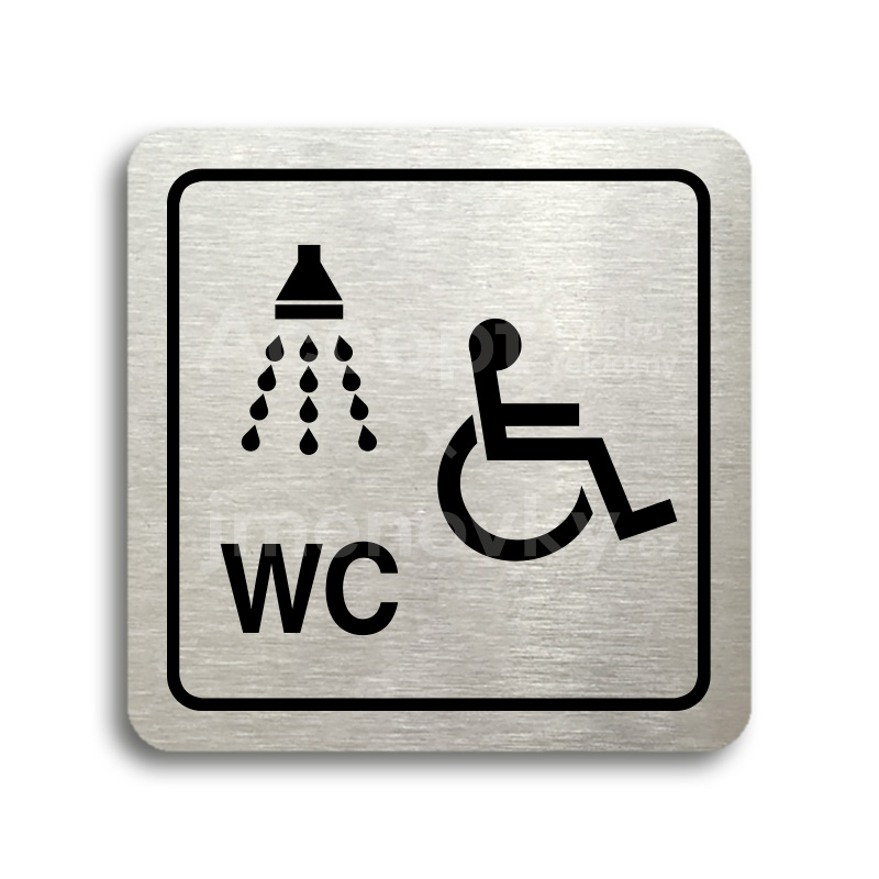 Piktogram "sprcha, WC invalidé" - stříbrná tabulka - černý tisk