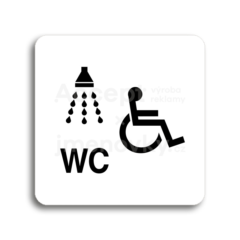 Piktogram "sprcha, WC invalidé" - bílá tabulka - černý tisk bez rámečku