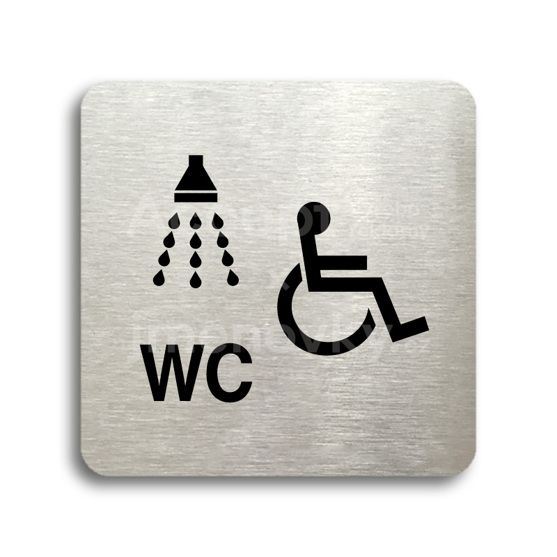 Piktogram "sprcha, WC invalidé" - stříbrná tabulka - černý tisk bez rámečku