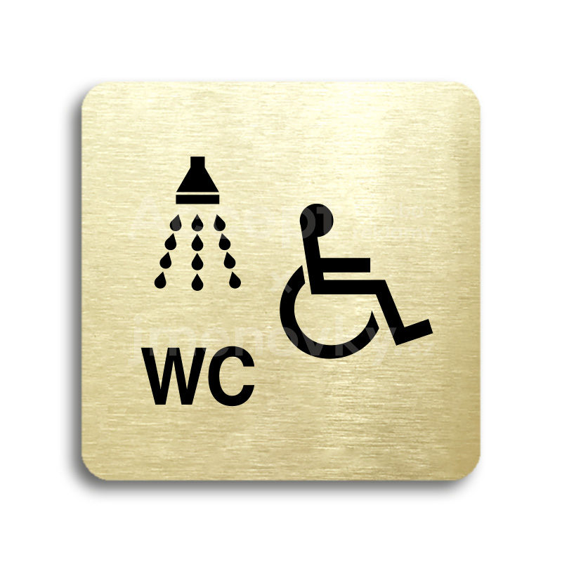 Piktogram "sprcha, WC invalidé" - zlatá tabulka - černý tisk bez rámečku