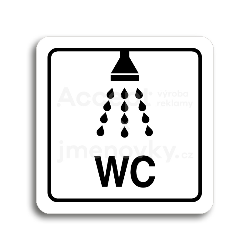 Piktogram "sprcha, WC" - bílá tabulka - černý tisk