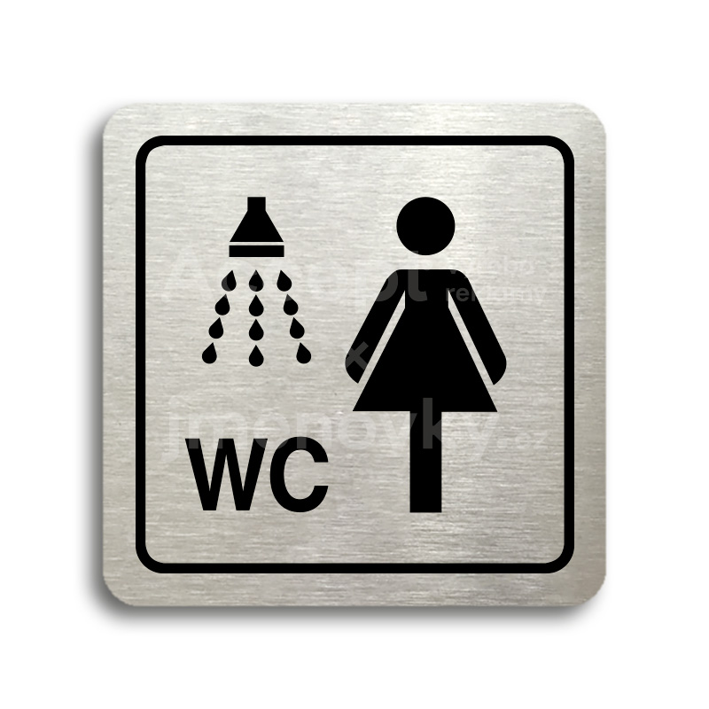 Piktogram "sprcha, WC ženy" - stříbrná tabulka - černý tisk