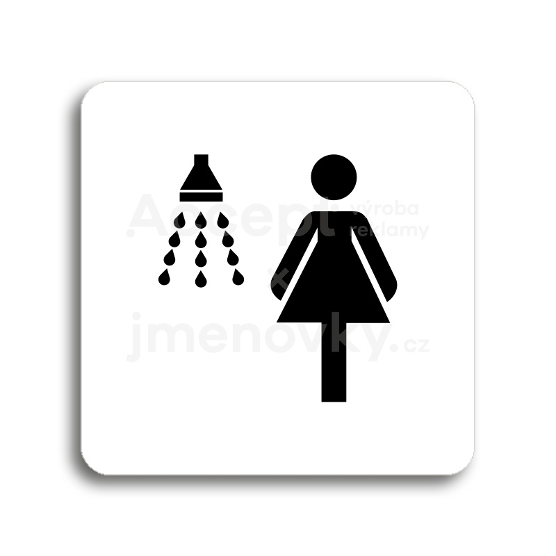 Piktogram "sprcha ženy" - bílá tabulka - černý tisk bez rámečku