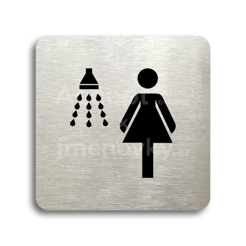 Piktogram "sprcha ženy" - stříbrná tabulka - černý tisk bez rámečku