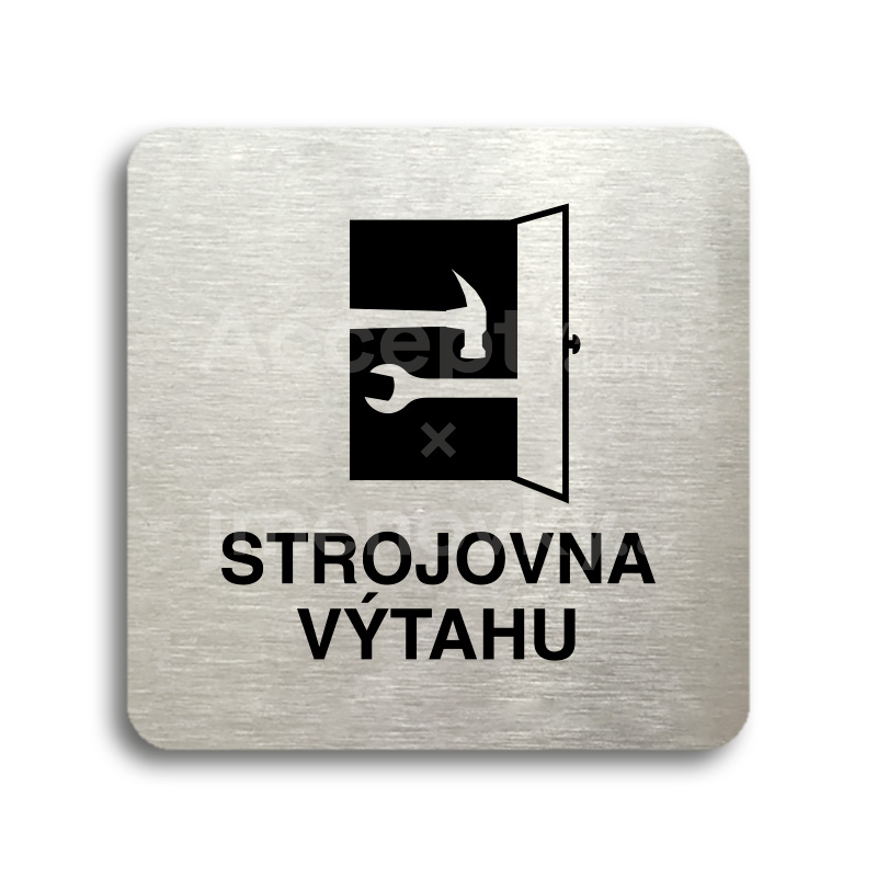 Piktogram "strojovna výtahu" - stříbrná tabulka - černý tisk bez rámečku Piktogram "strojovna výtahu" - stříbrná tabulka - černý tisk bez rámečku