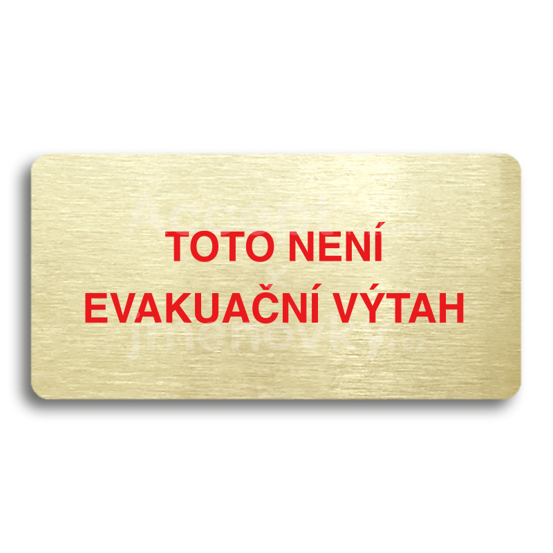 Piktogram "TOTO NENÍ EVAKUAČNÍ VÝTAH II" - zlatá tabulka - barevný tisk bez rámečku